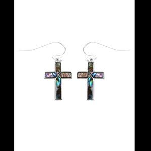 Crystal Avenue GENUINE ABALONE SILVER CROSS EARRINGS
